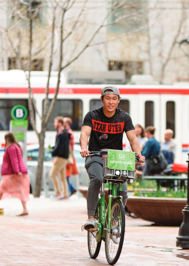 student on bicycle